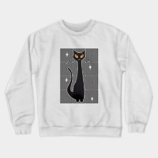 Op-Art Hip Cat Mid Century Anime (blk background) Crewneck Sweatshirt